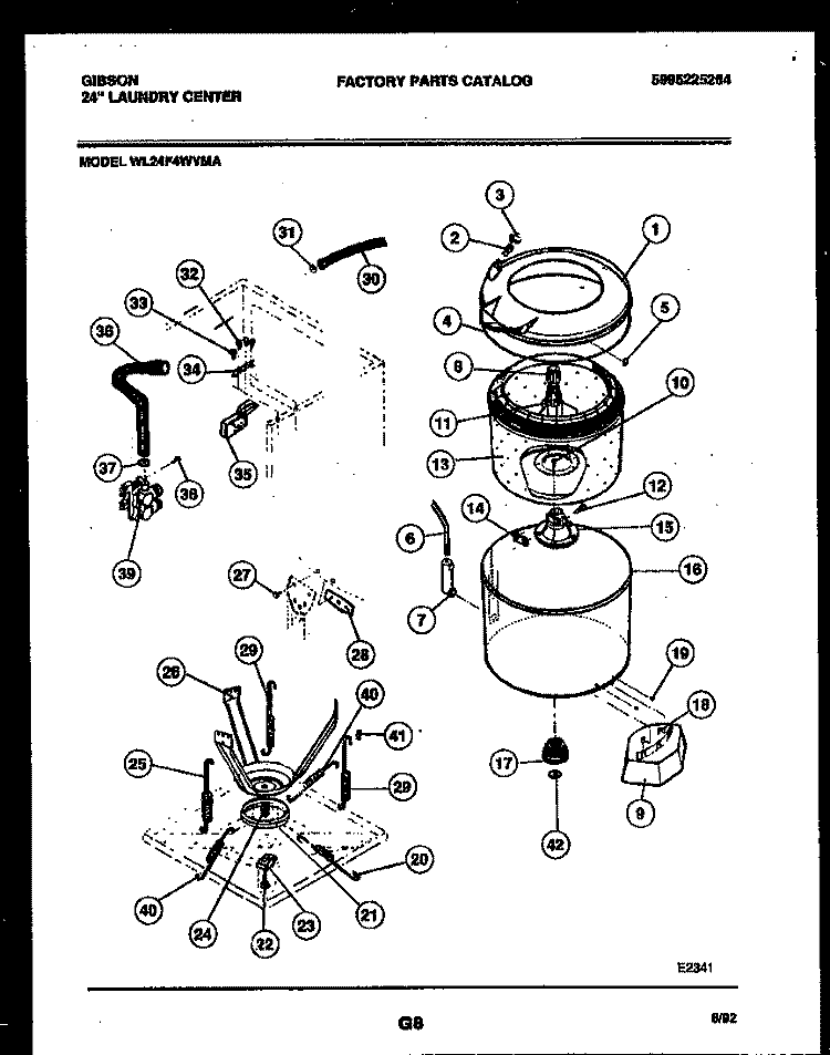 TUB AND WATER INLET Diagram and Parts List for WL24F4WYMA  Gibson Washer
