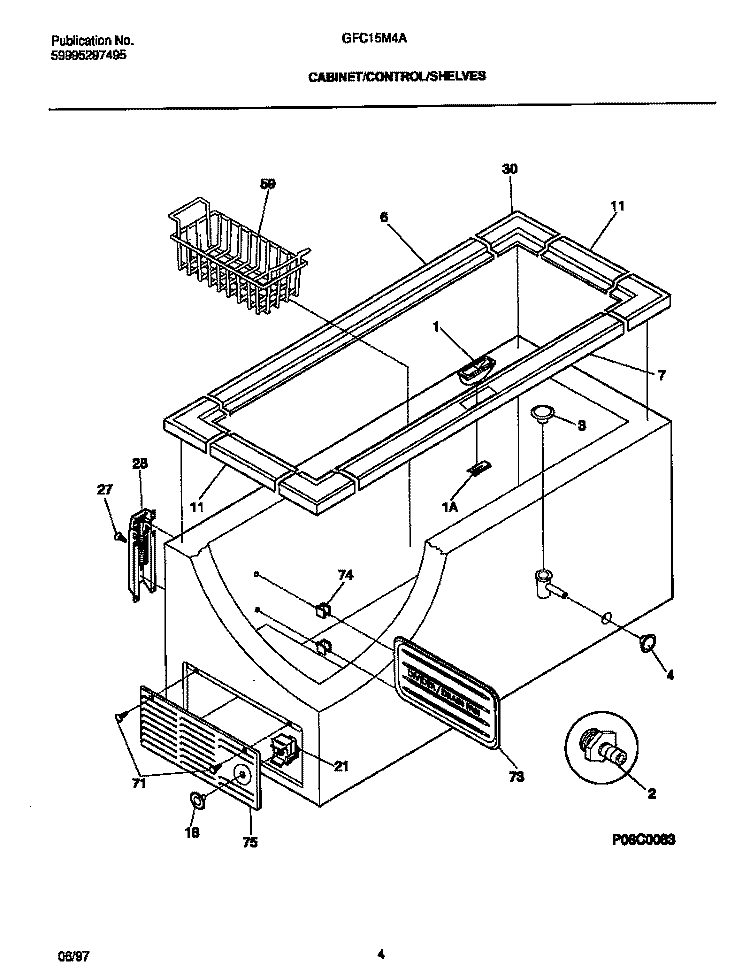 CABINET / CONTROL / SHELVES Diagram and Parts List for GFC15M4AW4  Gibson Freezer