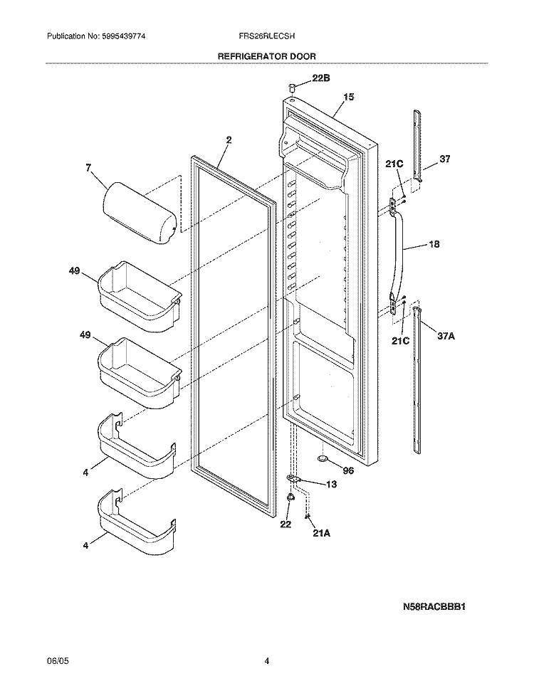 REFRIGERATOR DOOR Diagram and Parts List for FRS26RLECSH  Frigidaire Refrigerator