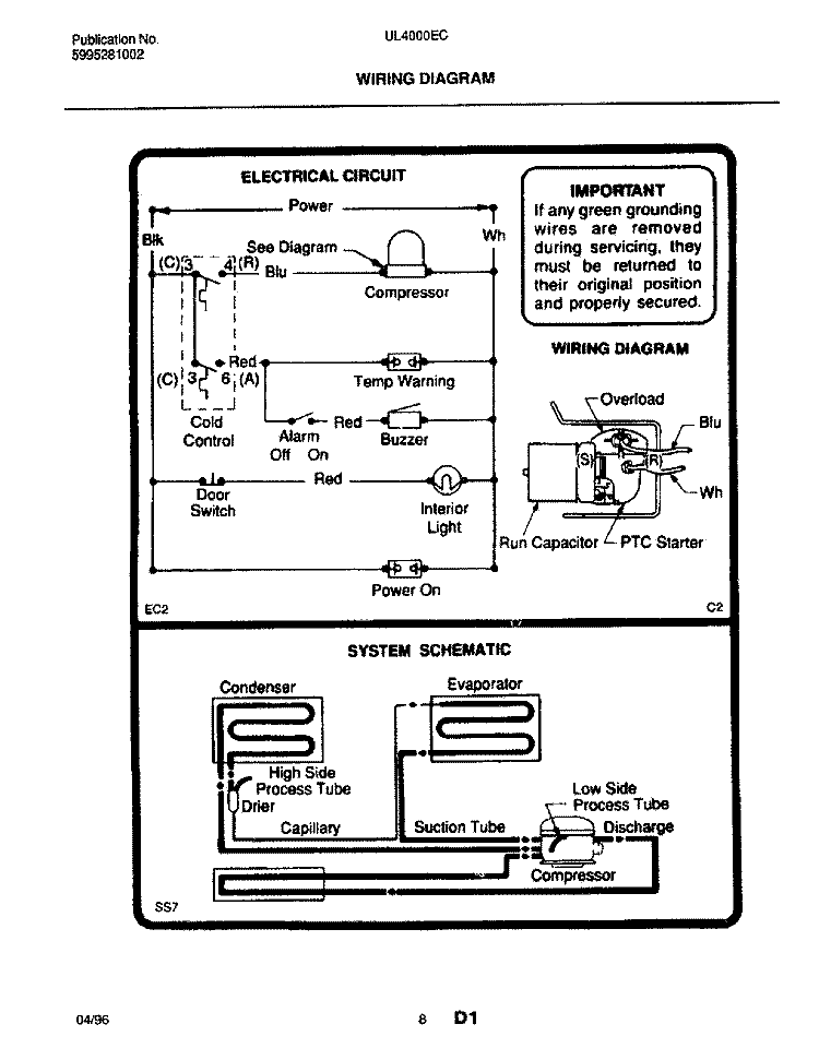 WIRING DIAGRAM Diagram and Parts List for UL4000ECW2  Electrolux Freezer