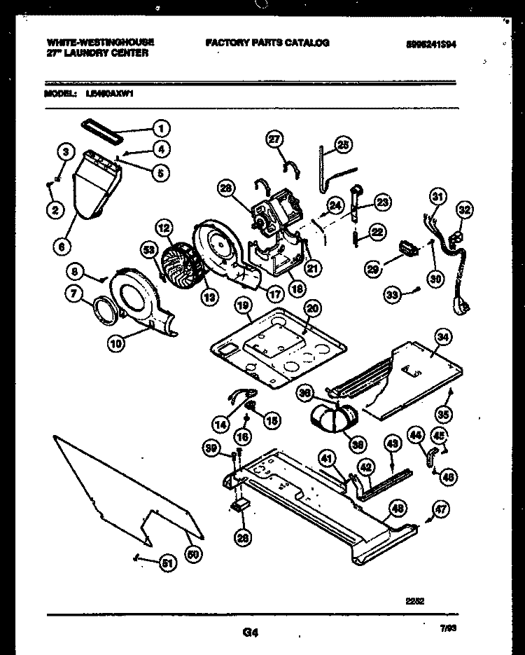 MOTOR AND BLOWER PARTS Diagram and Parts List for LE400AXW1  Frigidaire Washer Dryer Combo