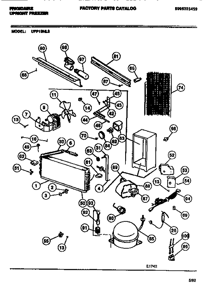 LINER & UNIT Diagram and Parts List for UFP19NL3  Frigidaire Freezer