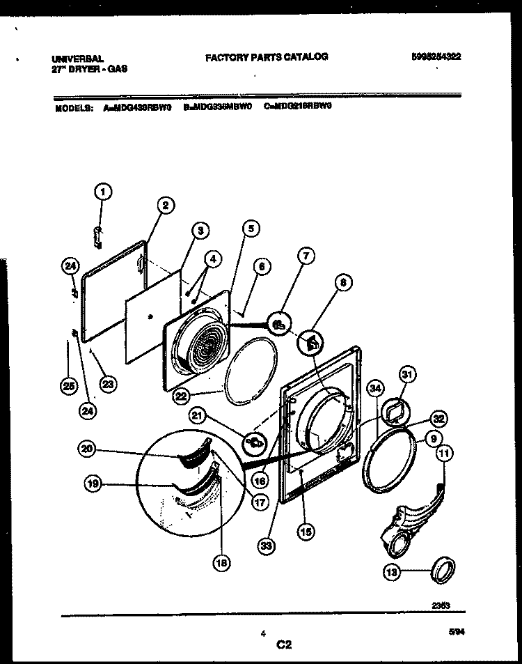 DOOR PARTS Diagram and Parts List for MDG436MBW0  Kelvinator Dryer