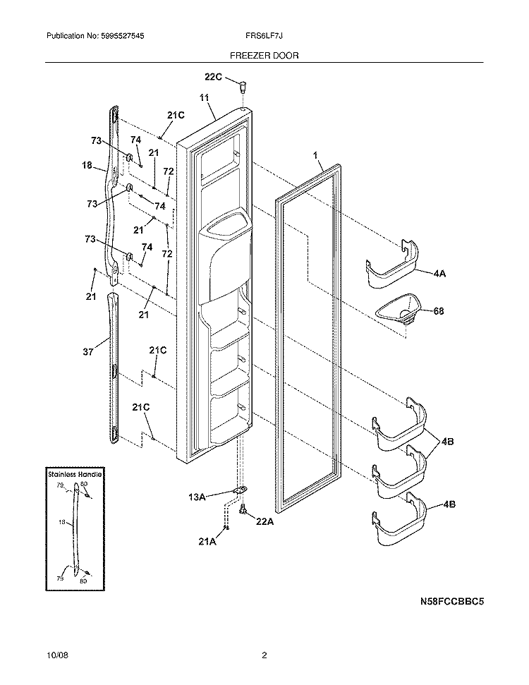 FREEZER DOOR Diagram and Parts List for FRS6LF7JS3  Frigidaire Refrigerator