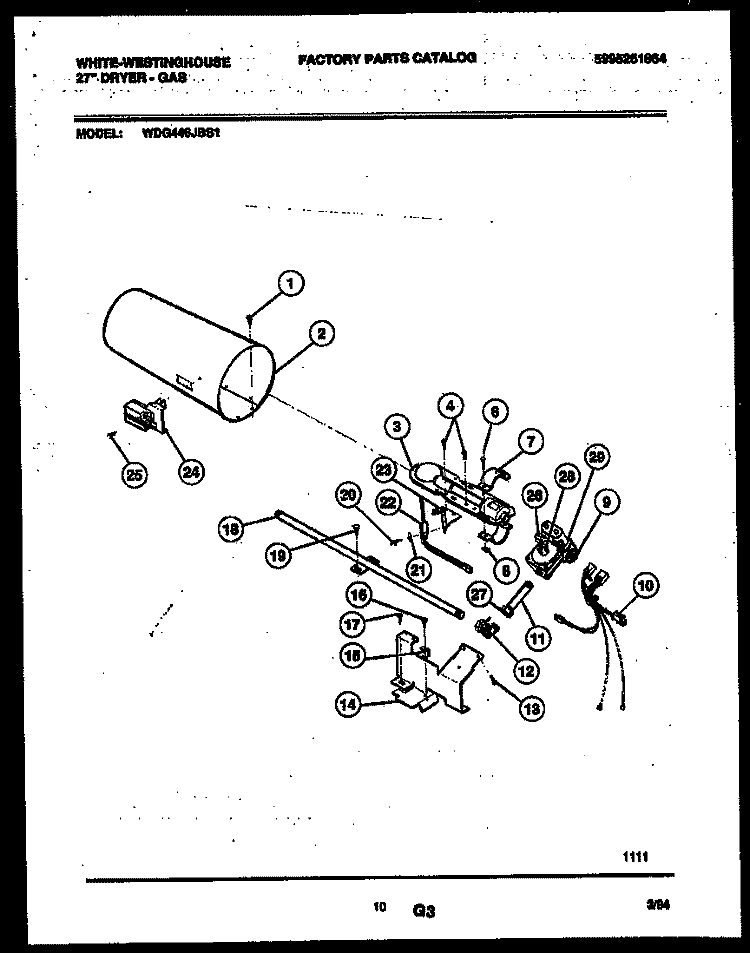 BURNER, IGNITER AND VALVE Diagram and Parts List for WDG446JBS1  Frigidaire Dryer