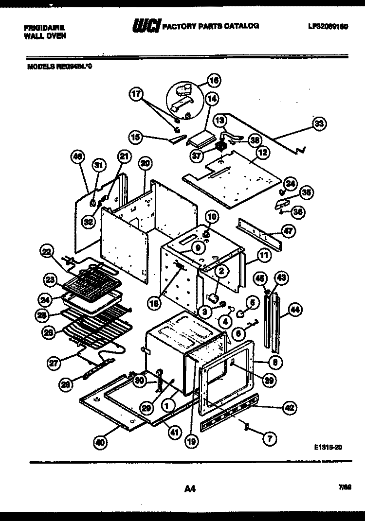 BODY PARTS Diagram and Parts List for REG94BLB0  Frigidaire Wall Oven