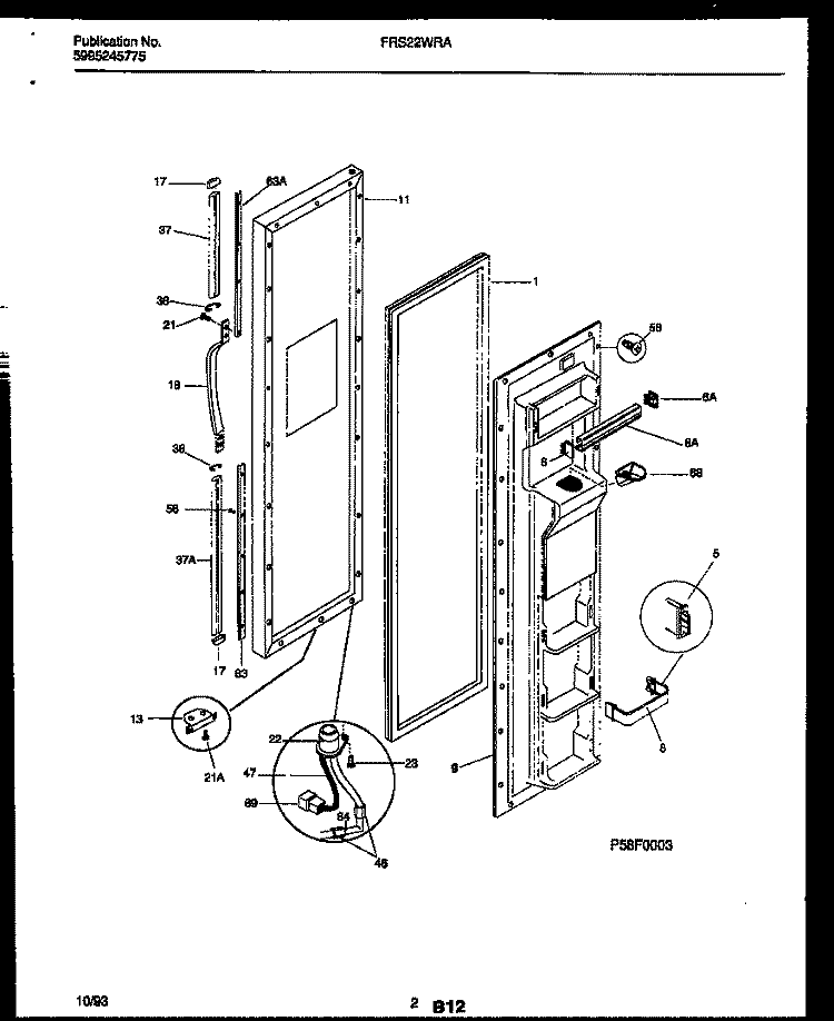 FREEZER DOOR PARTS Diagram and Parts List for FRS22WRAD2  Frigidaire Refrigerator
