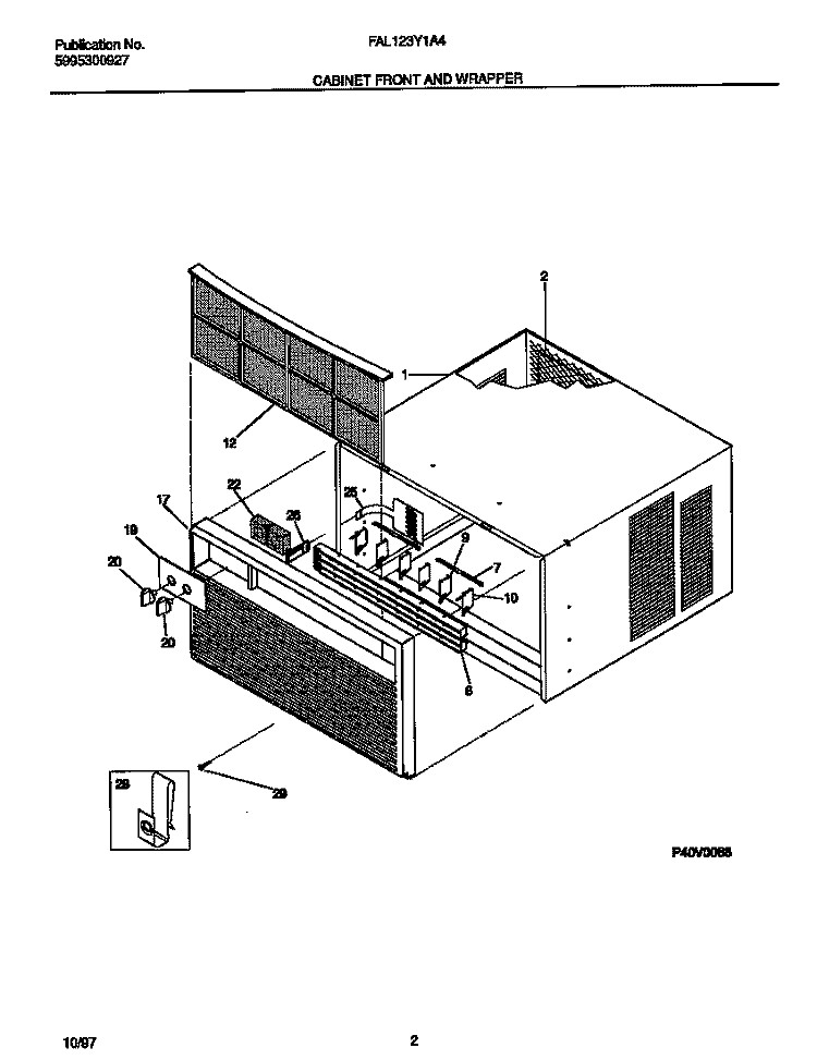 CABINET FRONT AND WRAPPER Diagram and Parts List for FAL123Y1A4  Frigidaire Air Conditioner