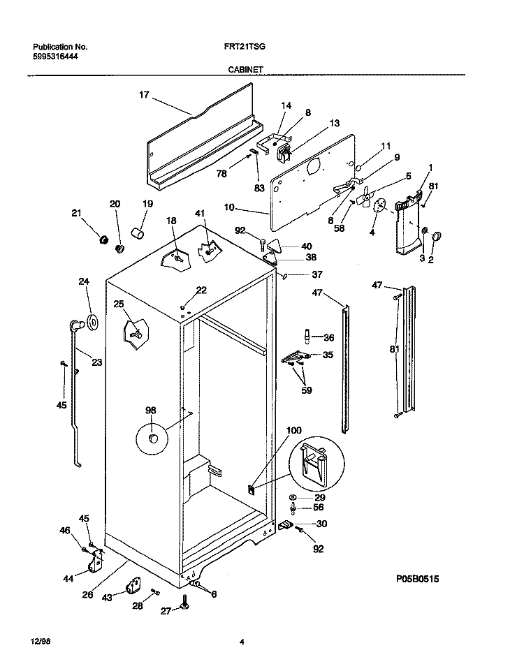 CABINET Diagram and Parts List for FRT21TSGD2  Frigidaire Refrigerator