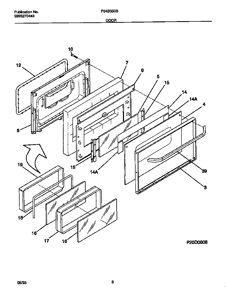 DOOR Diagram and Parts List for F04B350BDC  Frigidaire Range
