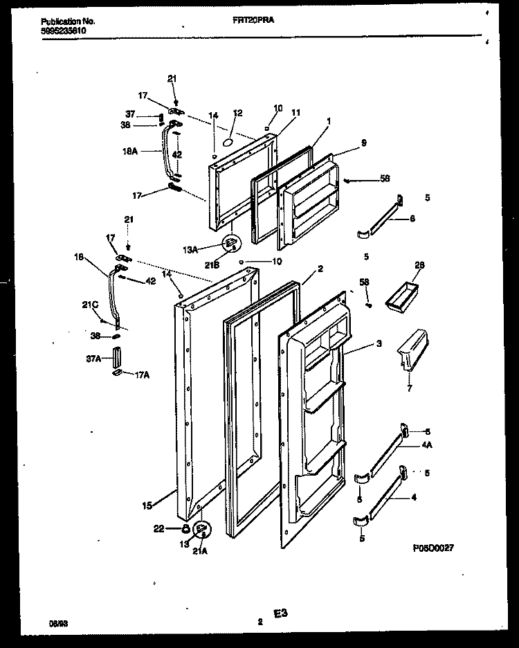 DOOR PARTS Diagram and Parts List for FRT20PRAD0  Frigidaire Refrigerator