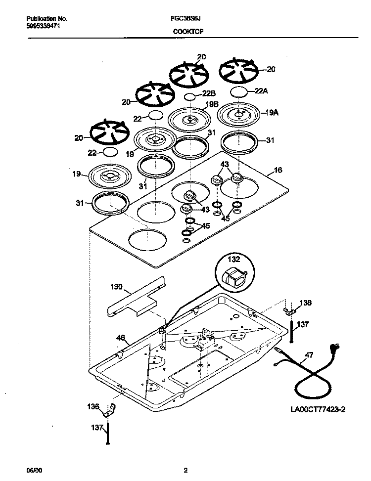 COOKTOP Diagram and Parts List for FGC36S6JSA  Frigidaire Cooktop