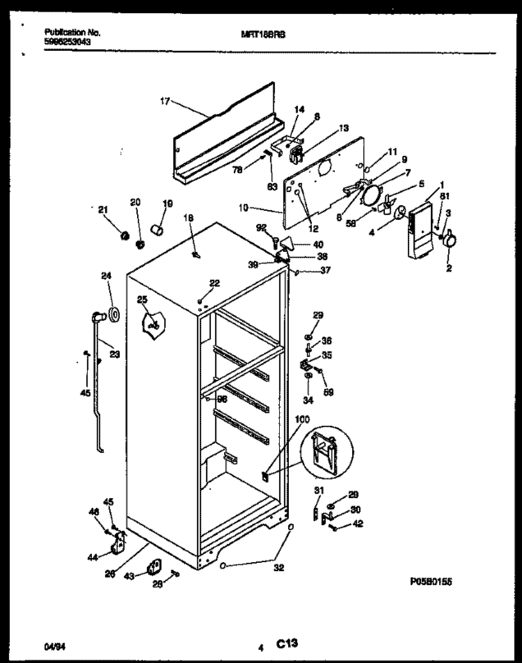 CABINET PARTS Diagram and Parts List for MRT18BRBW0  Frigidaire Refrigerator