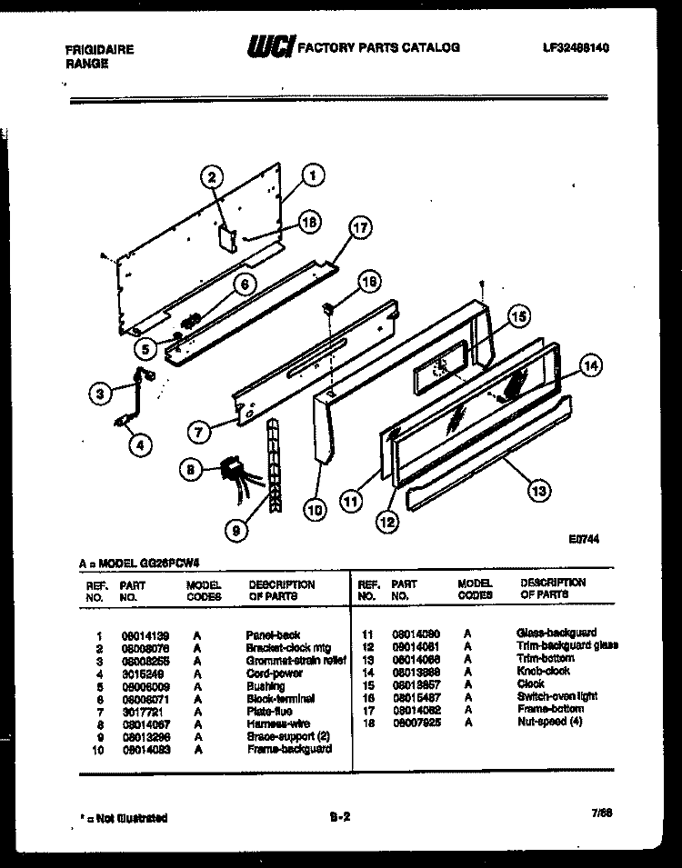BACKGUARD Diagram and Parts List for GG26PCW4  Frigidaire Range