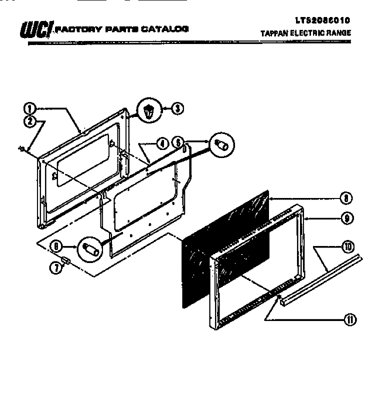 DOOR Diagram and Parts List for 37-1042-23-05  Tappan Range