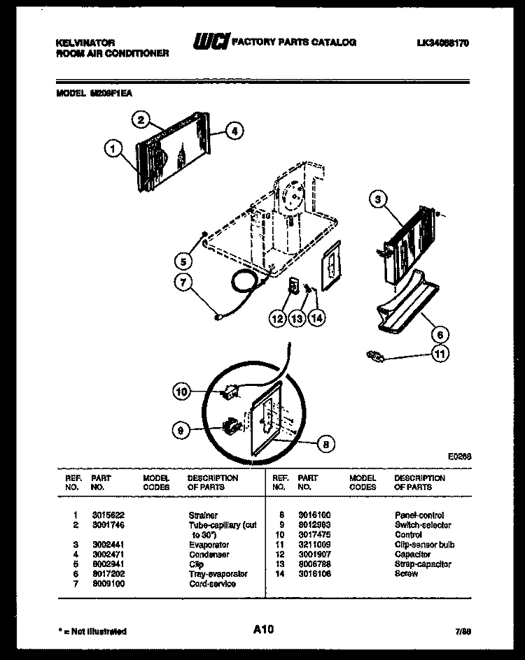 ELECTRICAL PARTS Diagram and Parts List for M208F1EA  Kelvinator Air Conditioner