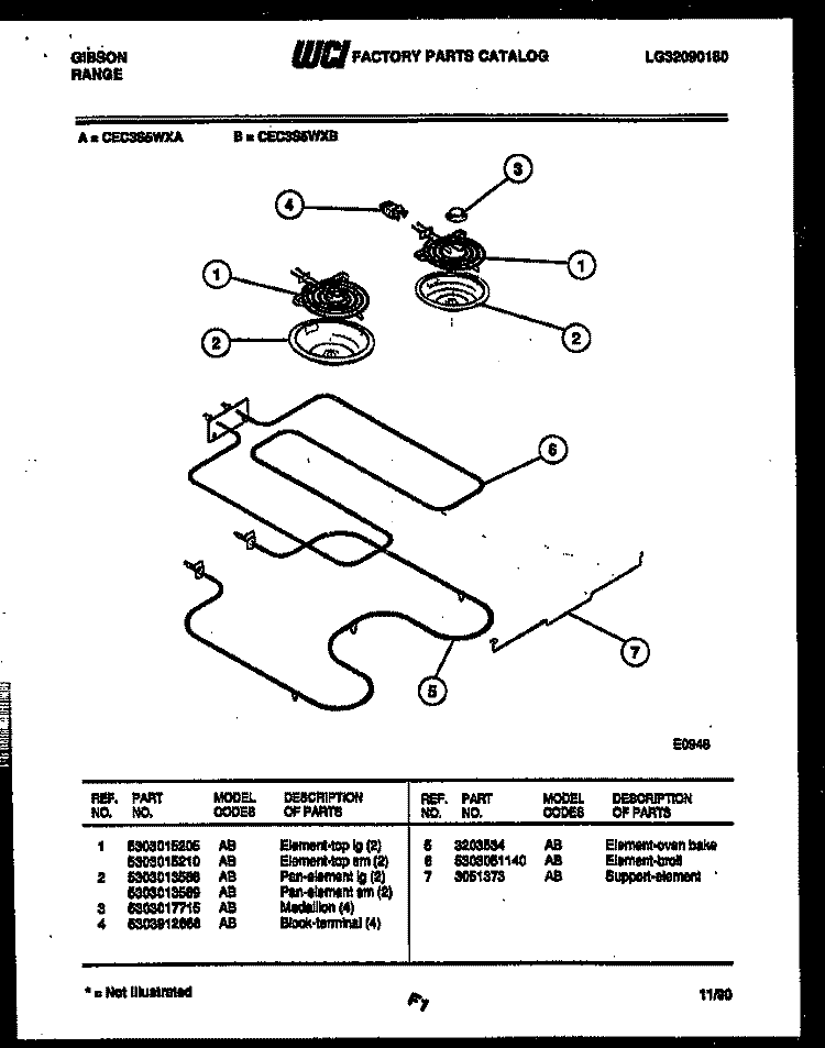 BROILER PARTS Diagram and Parts List for CEC3S5WXA  Gibson Range
