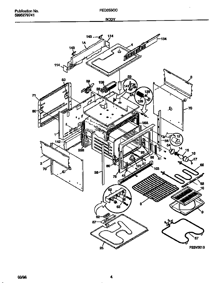 BODY Diagram and Parts List for FED355CCTD  Frigidaire Range