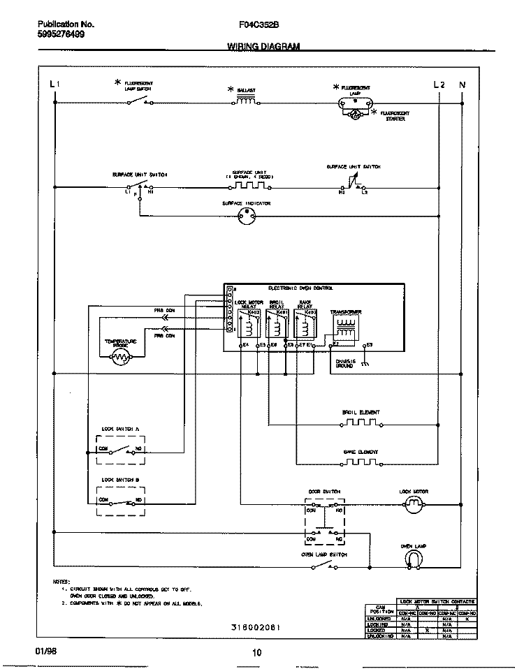 WIRING DIAGRAM Diagram and Parts List for F04C352BSC  Frigidaire Range