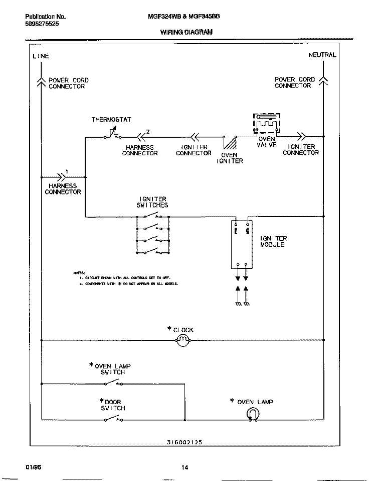 WIRING DIAGRAM Diagram and Parts List for MGF324WBSD  Frigidaire Range