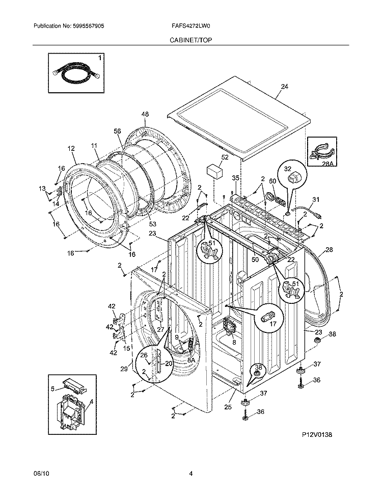 CABINET/TOP Diagram and Parts List for FAFS4272LW0  Frigidaire Washer