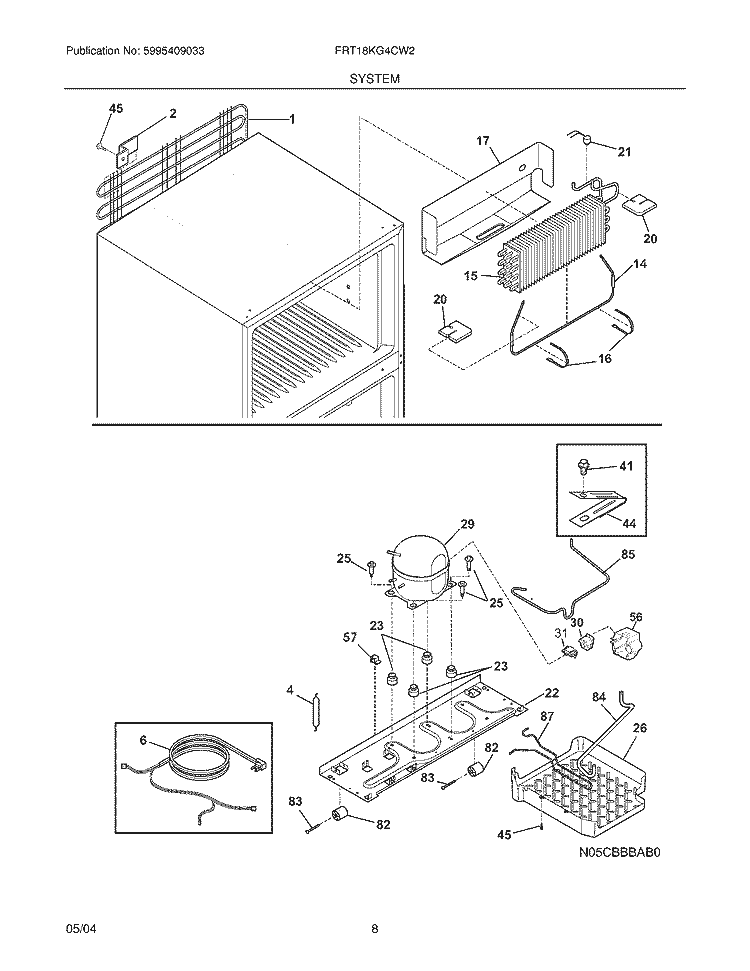 SYSTEM Diagram and Parts List for FRT18KG4CW2  Frigidaire Refrigerator