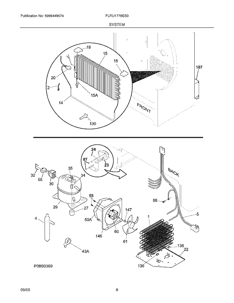 SYSTEM Diagram and Parts List for PLRU1778ES0  Frigidaire Refrigerator