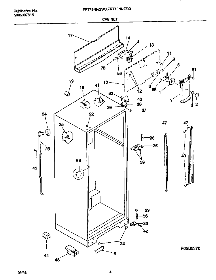 CABINET Diagram and Parts List for FRT18NNGD0  Frigidaire Refrigerator