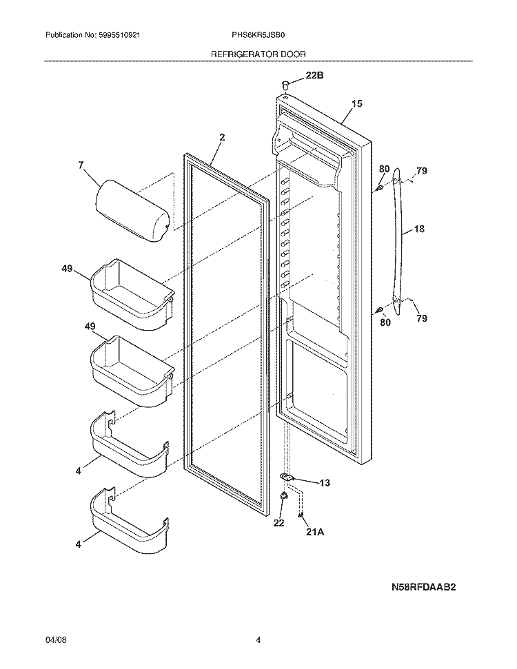 REFRIGERATOR DOOR Diagram and Parts List for PHS6KR5JSB0  Frigidaire Refrigerator