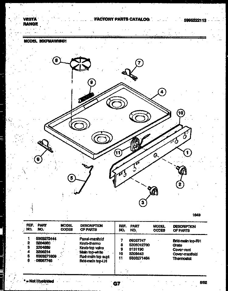 COOKTOP PARTS Diagram and Parts List for 30KPMAWHN1  Tappan Range