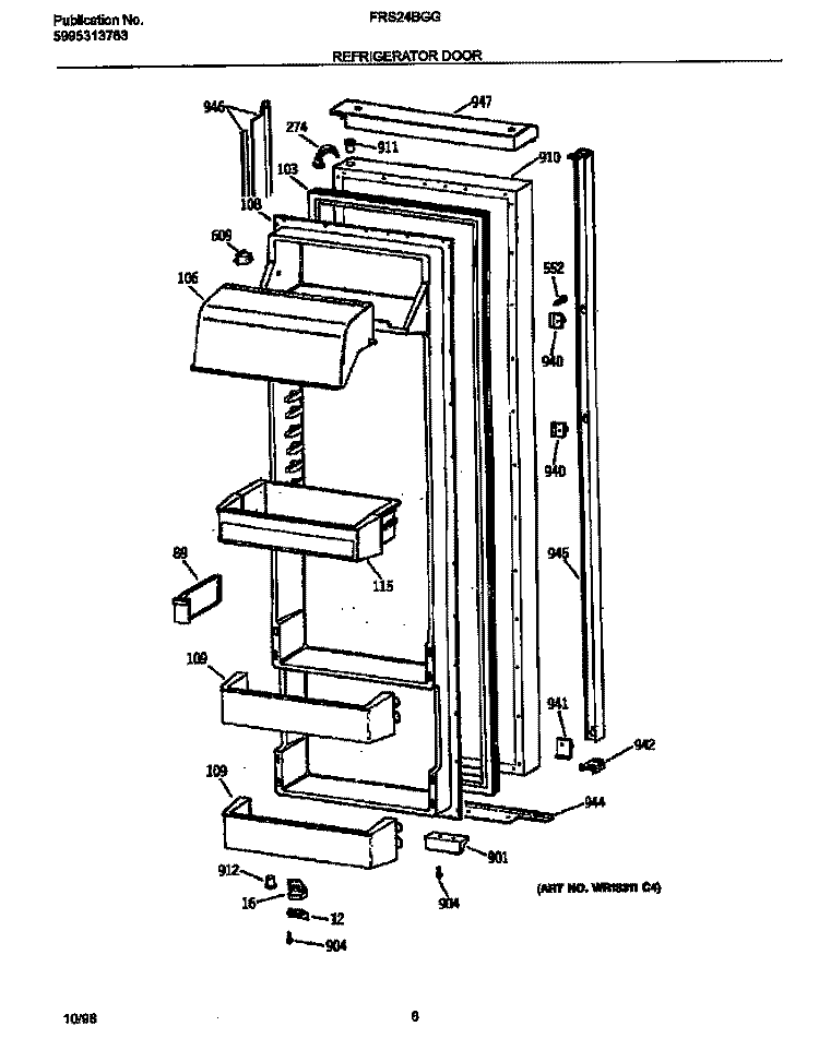 REFR DOOR Diagram and Parts List for FRS24BGGB1  Frigidaire Refrigerator