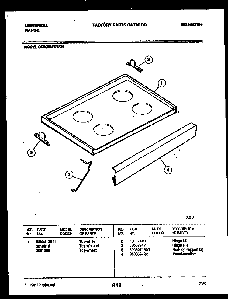 COOKTOP PARTS Diagram and Parts List for CE302BP2WW01  Frigidaire Range