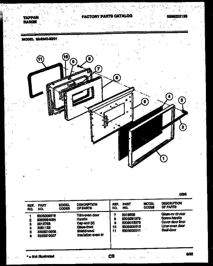 DOOR PARTS Diagram and Parts List for 32-2642-08-01  Tappan Range
