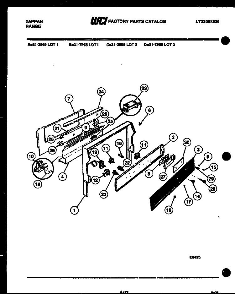 BACKGUARD AND CONTROL PARTS Diagram and Parts List for 31-3968-66-02  Tappan Range