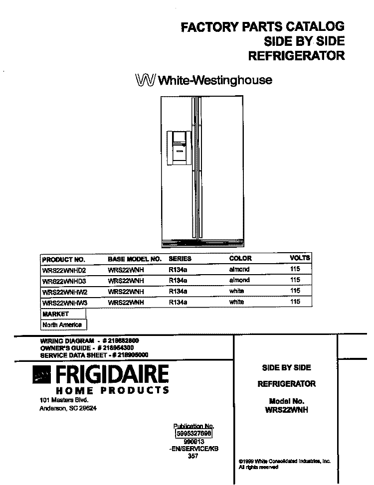 COVER Diagram and Parts List for WRS22WNHW2  Frigidaire Refrigerator