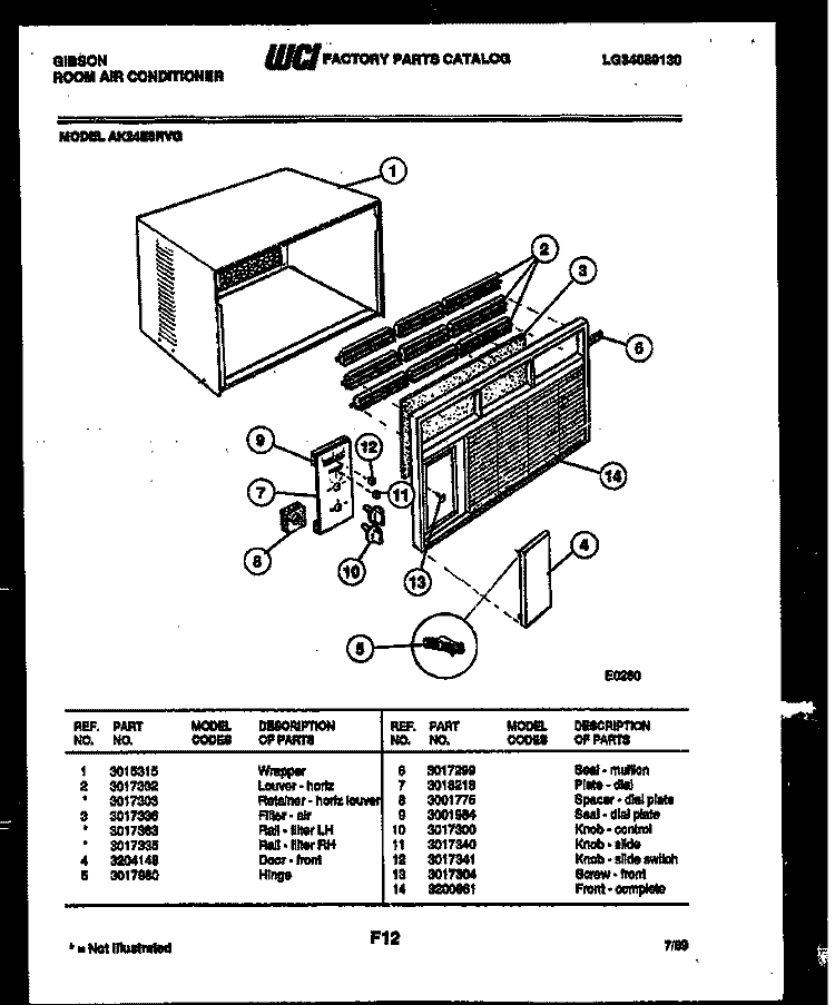 CABINET PARTS Diagram and Parts List for AK24E6RVG  Gibson Air Conditioner