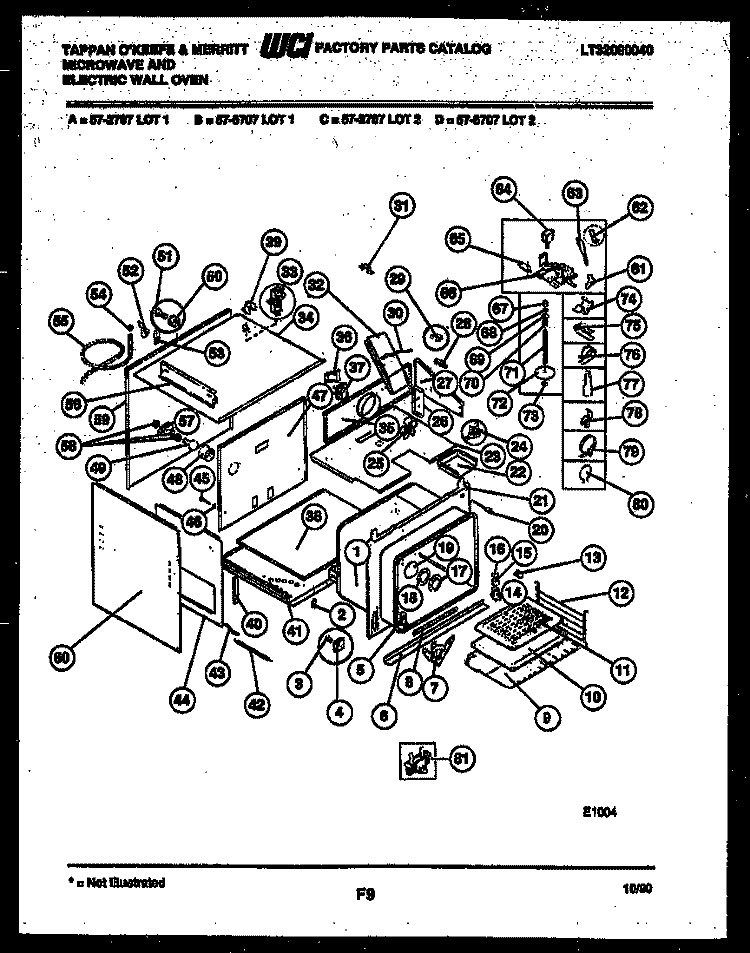 LOWER BODY PARTS Diagram and Parts List for 57-2707-10-02  Tappan Microwave Oven Combo
