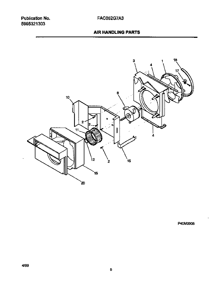 AIR HANDLING PARTS Diagram and Parts List for FAC052G7A3  Frigidaire Air Conditioner