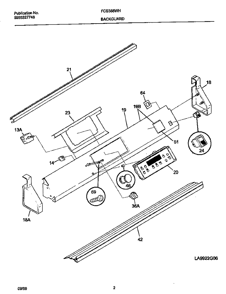 BACKGUARD Diagram and Parts List for FCS388WHCB  Frigidaire Range