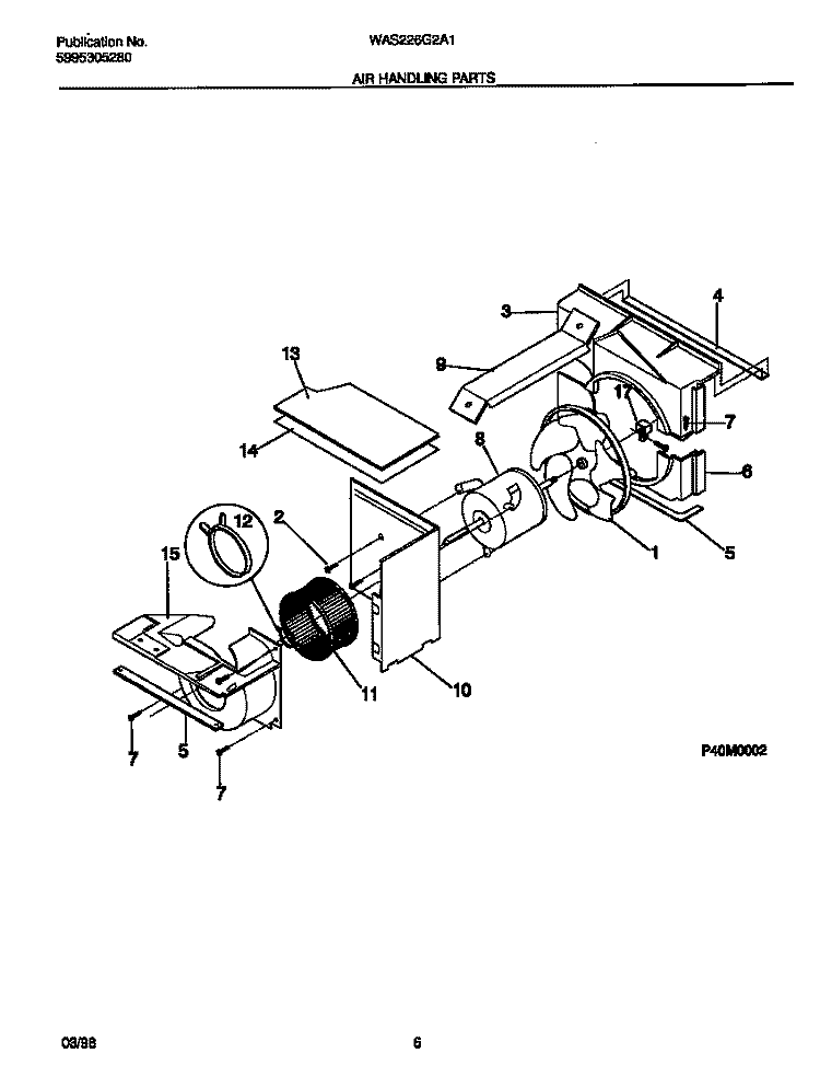 AIR HANDLING PARTS Diagram and Parts List for WAS226G2A1  Frigidaire Air Conditioner