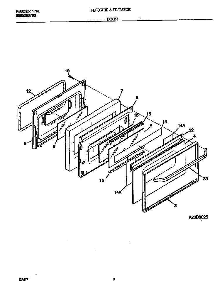 DOOR Diagram and Parts List for FEF357CESE  Frigidaire Range