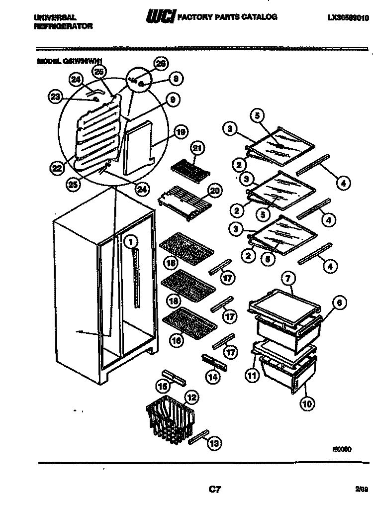 SHELVES AND SUPPORTS Diagram and Parts List for GSIW36VH1  Uni Refrigerator