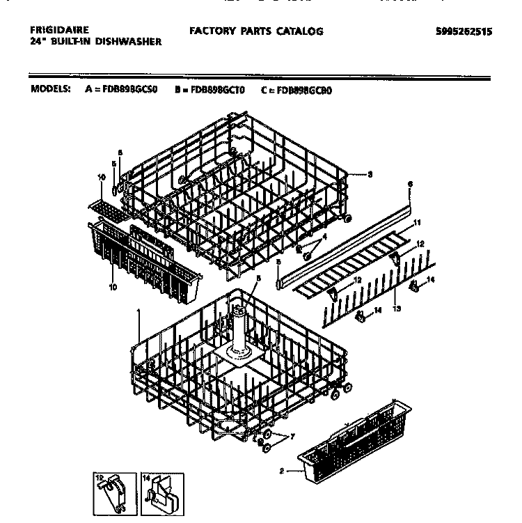 RACK DETAILS Diagram and Parts List for FDB898GCB0  Frigidaire Dishwasher