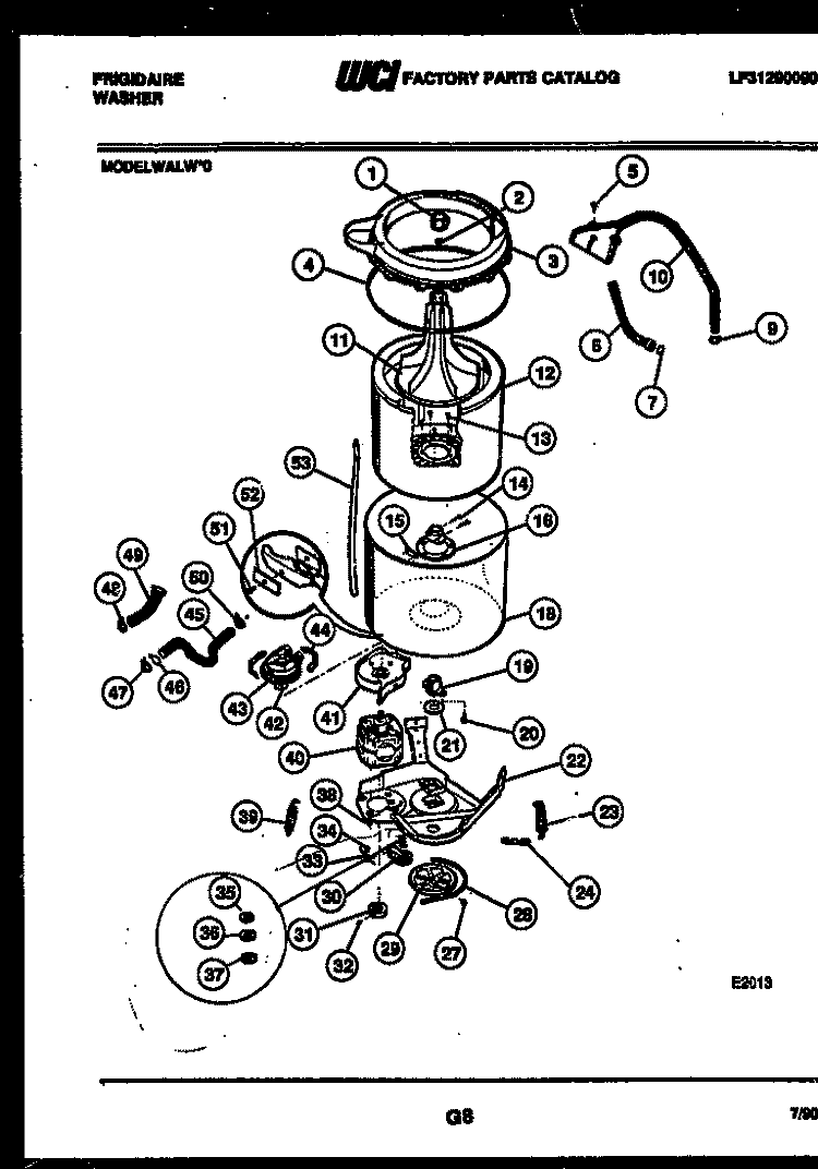 TUB DETAIL Diagram and Parts List for WALL0  Frigidaire Washer