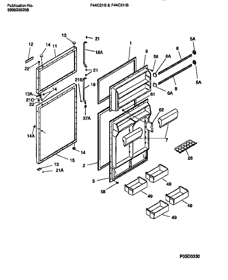 DOOR SECTION Diagram and Parts List for F44C21BD0  Frigidaire Refrigerator