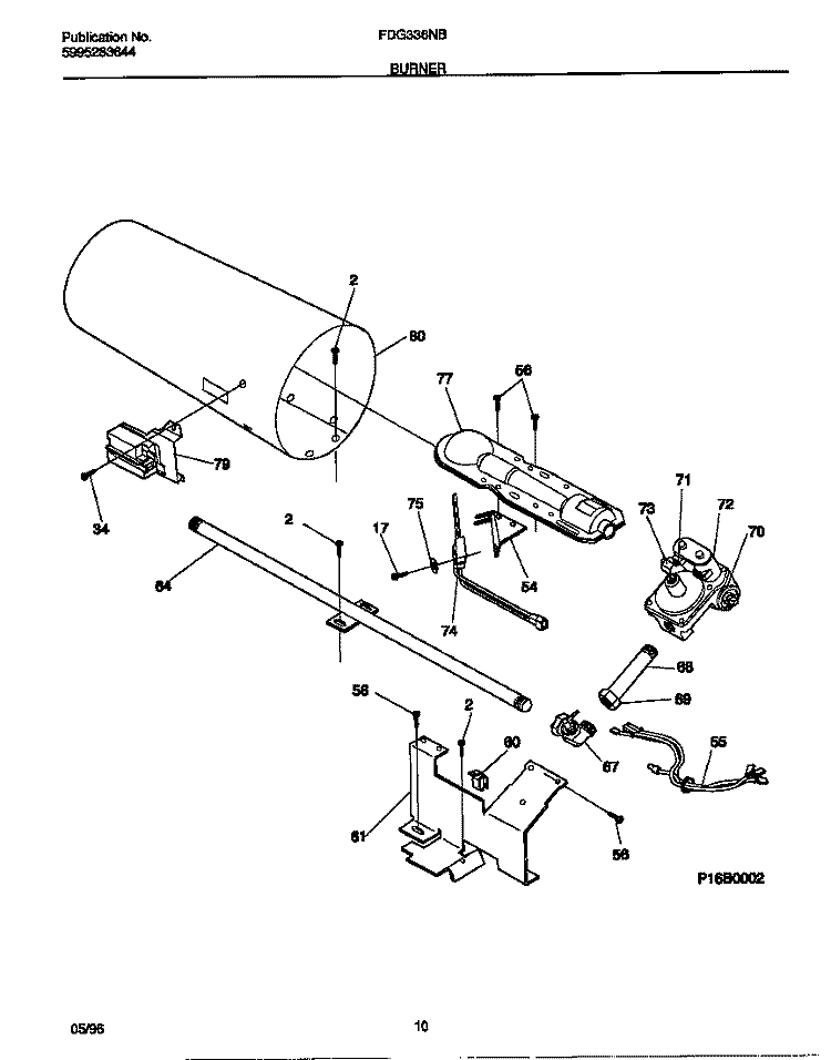 BURNER Diagram and Parts List for FDG336NBS2  Frigidaire Dryer