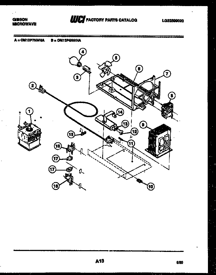 MOTOR AND ELECTRICAL PARTS Diagram and Parts List for OM13P7NWHA  Gibson Microwave