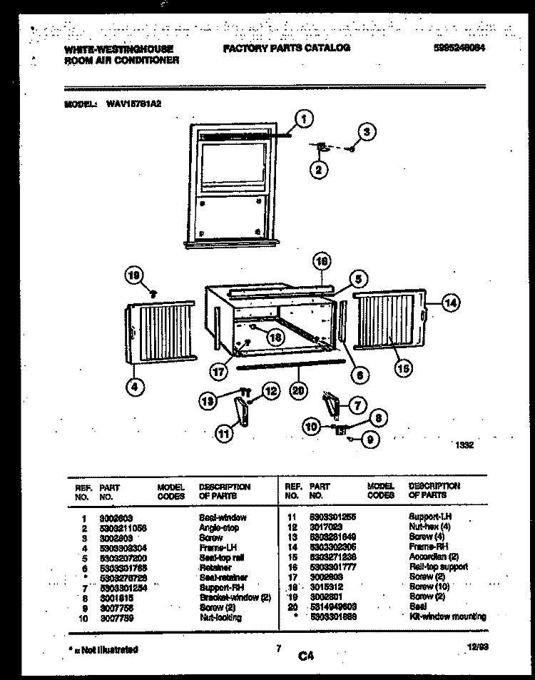 CABINET AND INSTALLATION PARTS Diagram and Parts List for WAV157S1A2  Frigidaire Air Conditioner