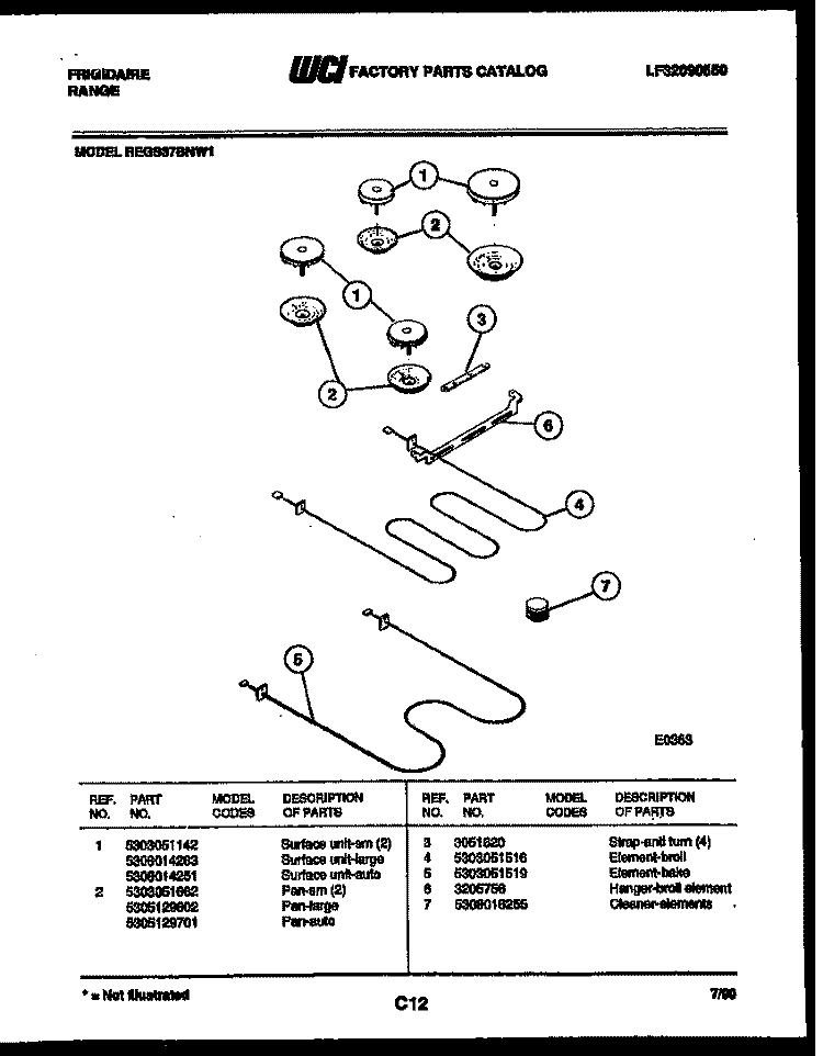 BROILER PARTS Diagram and Parts List for REGS37BNW1  Frigidaire Range