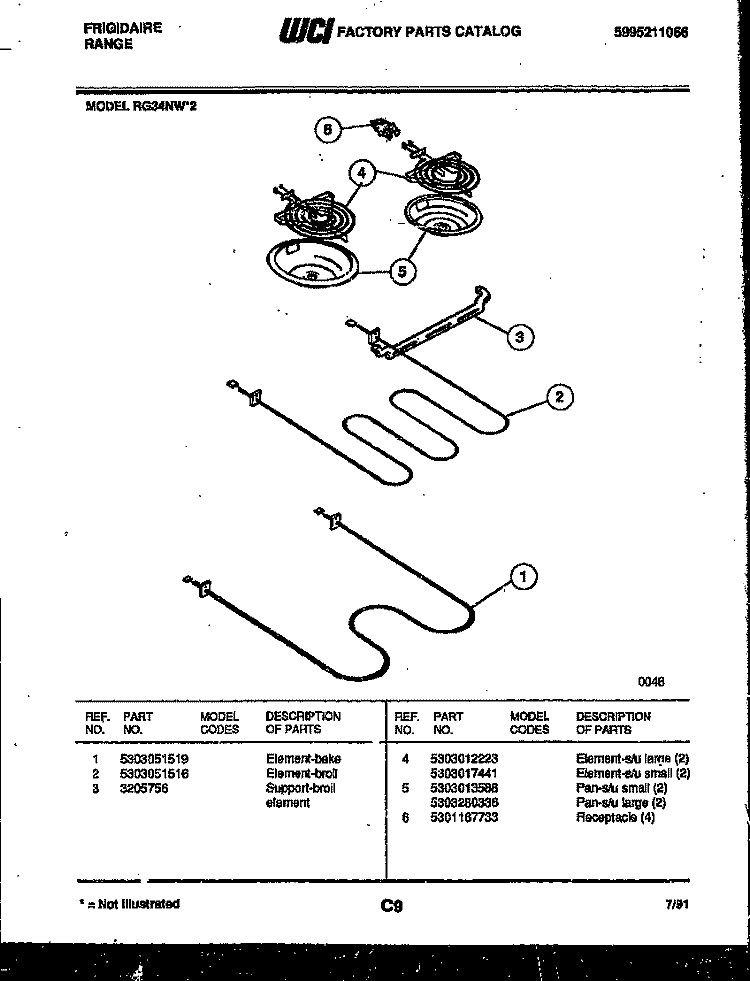 BROILER PARTS Diagram and Parts List for RG34NW2  Frigidaire Range